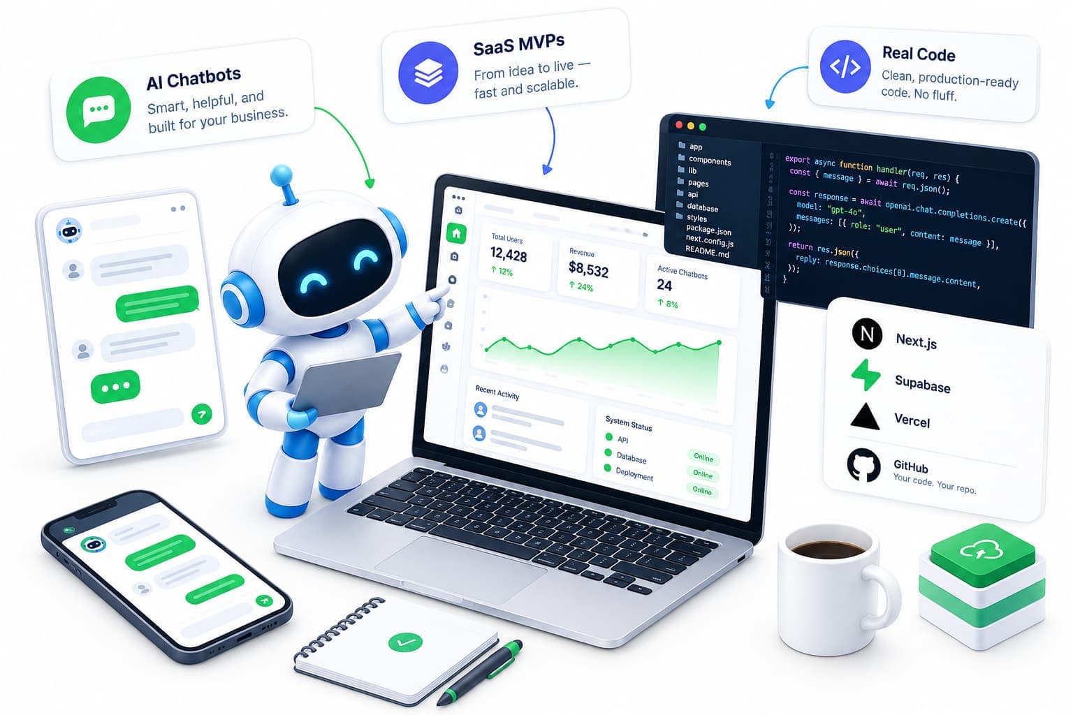 MakeMyStore dashboard preview with AI assistant