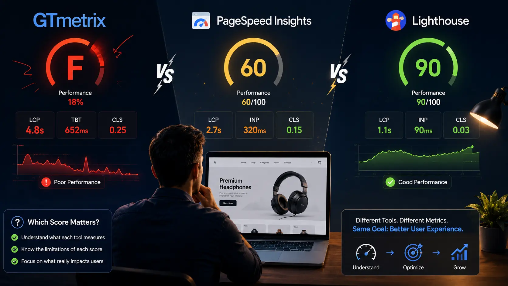 GTmetrix Says F, PageSpeed Says 60 — Which Score Actually Matters?